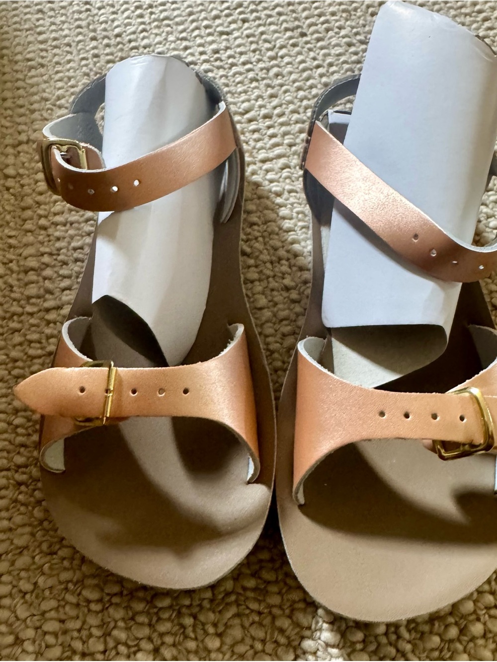 Girl Rose Gold Double-Strap Buckle Sandals